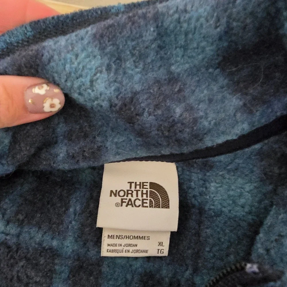 The North Face Mens Size XL Plaid Fleece Quarter Zip Pullover Navy Blue Teal